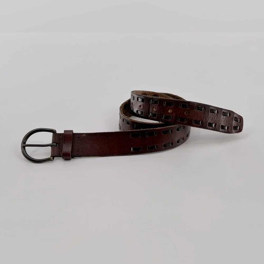 Brown Leather Belt‎ With Leather Stitching 34